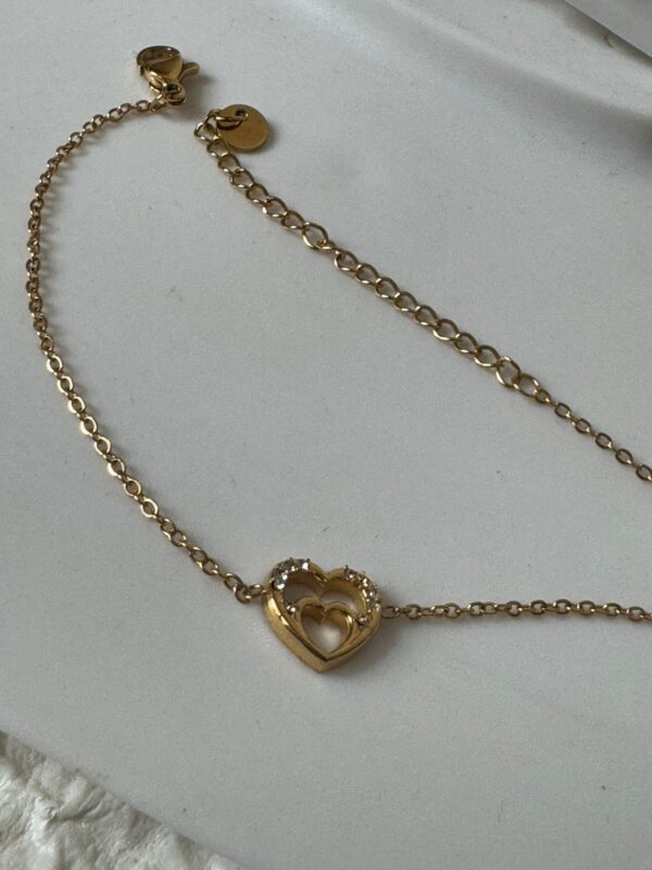 18k gold plated on stainless steel minimal lovable couple heart chain bracelet - Image 2
