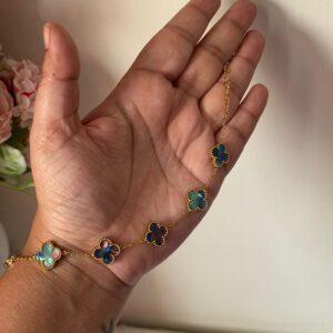 18k gold plated on stainless steel collar clover chain bracelet