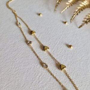 18k gold plated on stainless steel Minimal two layer heart chain bracelet