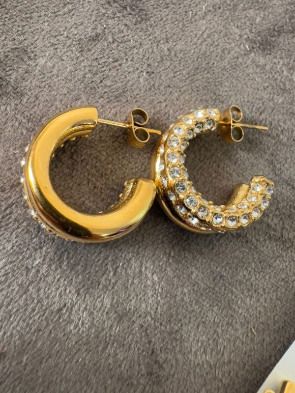 18k Gold plated on stainless steel semi hoops 2 layer Antitarnish earring - Image 2