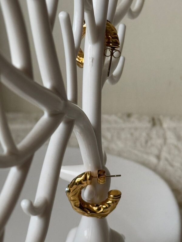 18k Gold plated on stainless steel semi hoops hammered texture Antitarnish stud - Image 3