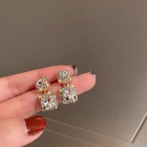 Golden with white stone Korean festive earring