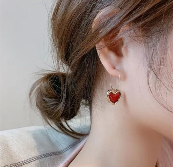 Wine red heart hoops Korean fashion - Image 2