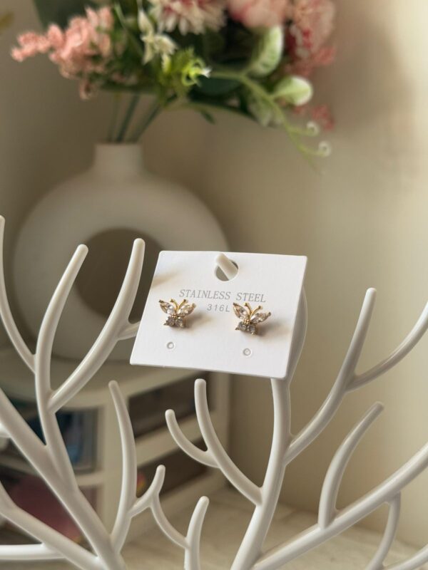 18k Gold plated on stainless steel butterfly Antitarnish stud - Image 2