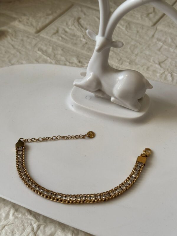18k gold plated on stainless steel Bold stone chain bracelet - Image 3