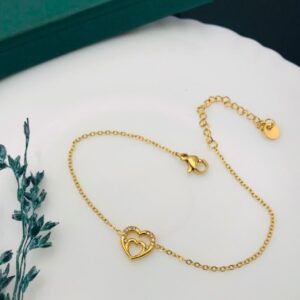 18k gold plated on stainless steel minimal lovable couple heart chain bracelet
