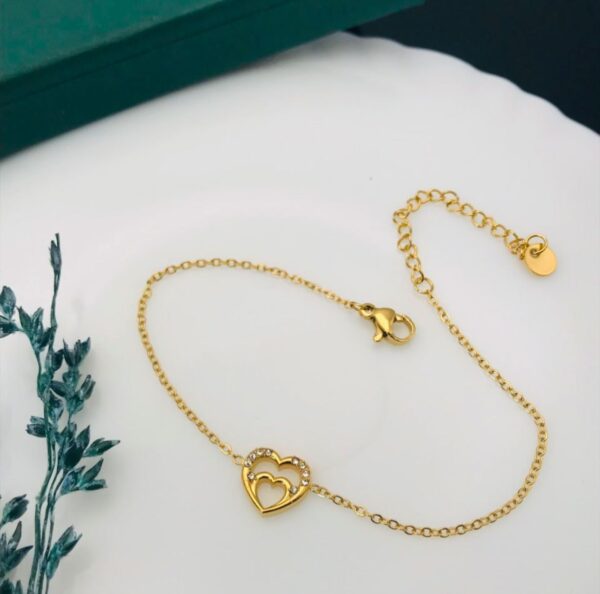 18k gold plated on stainless steel minimal lovable couple heart chain bracelet