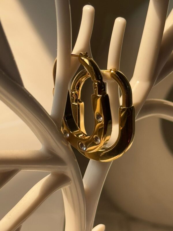 18k gold plated on Stainless steel AD Stone hoop Tiffany model Antitarnish earrings waterproof - Image 3