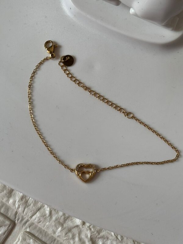 18k gold plated on stainless steel minimal lovable couple heart chain bracelet - Image 3