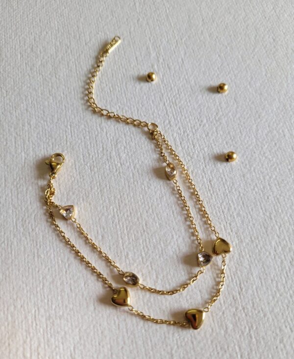 18k gold plated on stainless steel Minimal two layer heart chain bracelet - Image 2