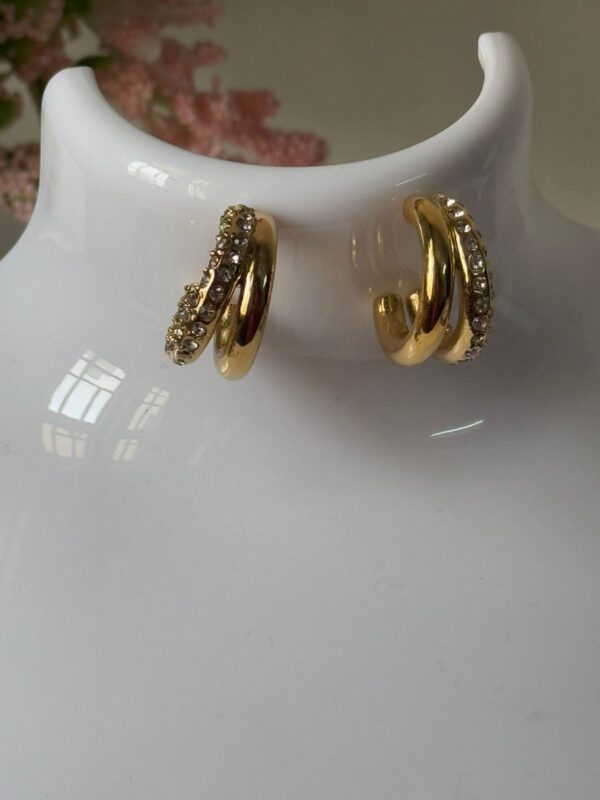 18k Gold plated on stainless steel semi hoops 2 layer Antitarnish earring - Image 3