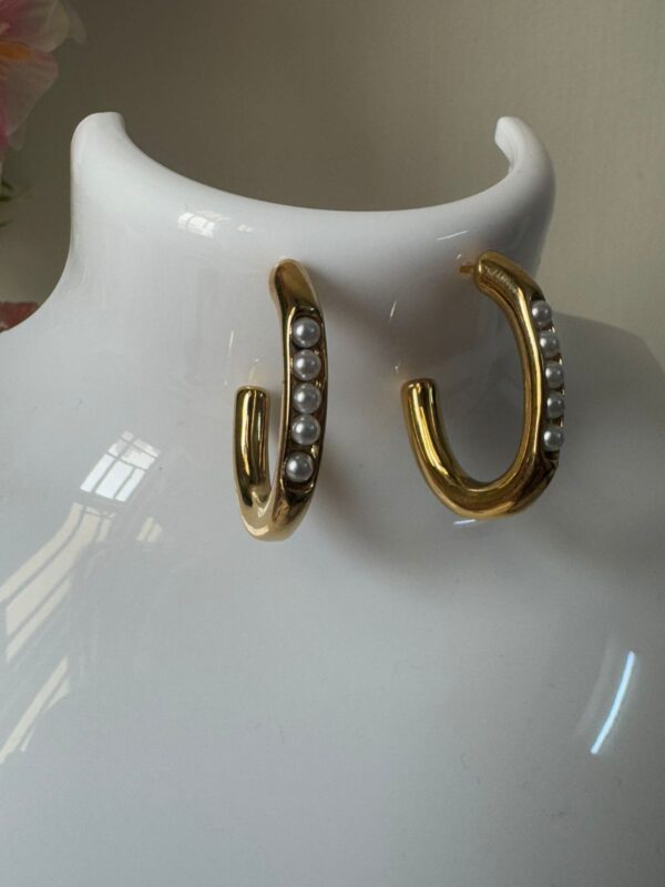 18k Gold plated on stainless steel semi hoops pearl fixed Antitarnish earring - Image 3