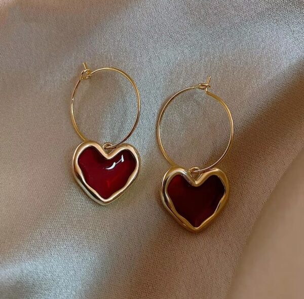 Wine red heart hoops Korean fashion - Image 3