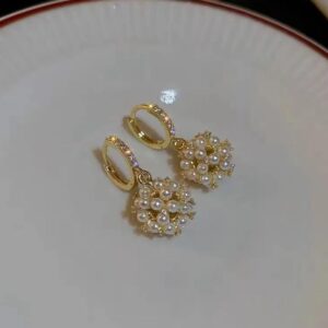Pearl globe korean hoops earring