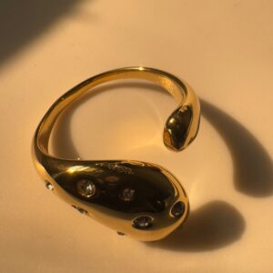 Stainless Steel 18k Gold Plated Edge stone Bold head ring waterproof