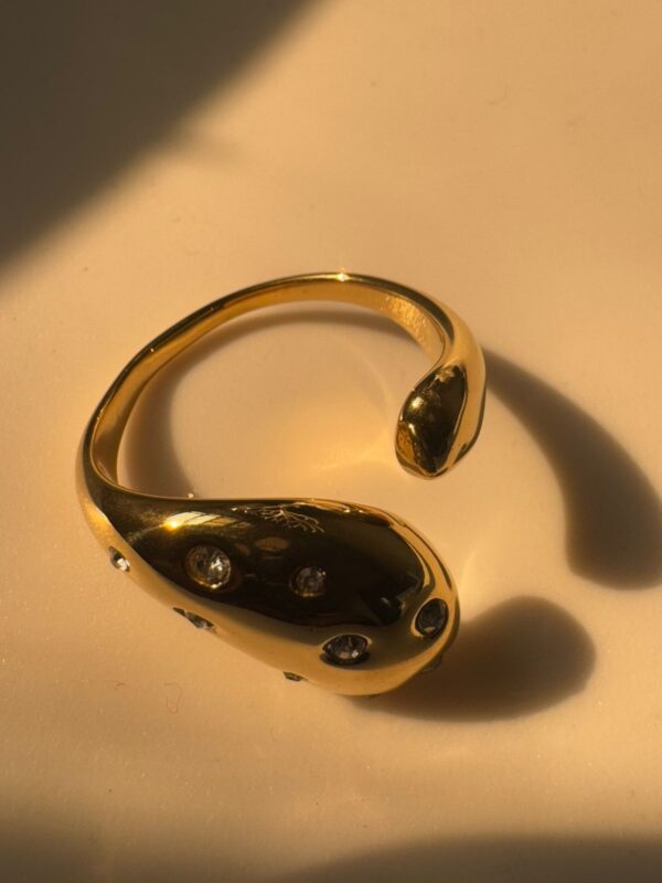 Stainless Steel 18k Gold Plated Edge stone Bold head ring waterproof
