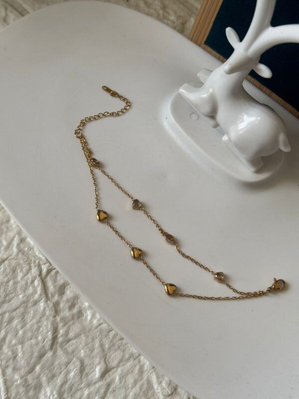 18k gold plated on stainless steel Minimal two layer heart chain bracelet - Image 4
