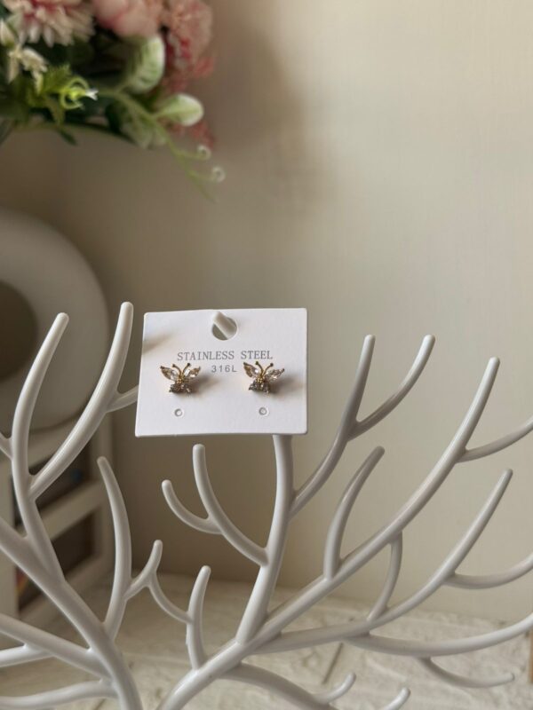 18k Gold plated on stainless steel butterfly Antitarnish stud - Image 3