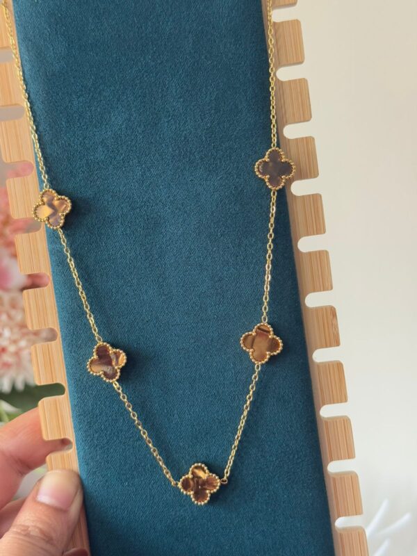 18k gold plated on Stainless Steel Anti Tarnish Brown clover necklace - Image 3
