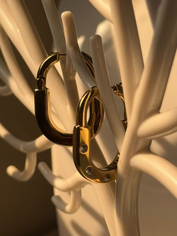 18k gold plated on Stainless steel AD Stone hoop Tiffany model Antitarnish earrings waterproof - Image 4