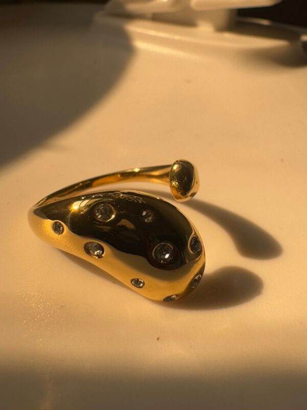 Stainless Steel 18k Gold Plated Edge stone Bold head ring waterproof - Image 5