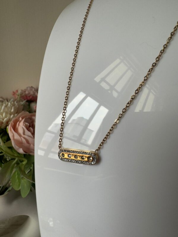 18k gold plated on Stainless Steel Anti Tarnish Horizontal stone necklace - Image 4