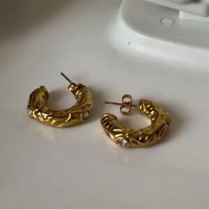 18k Gold plated on stainless steel semi hoops hammered texture Antitarnish stud