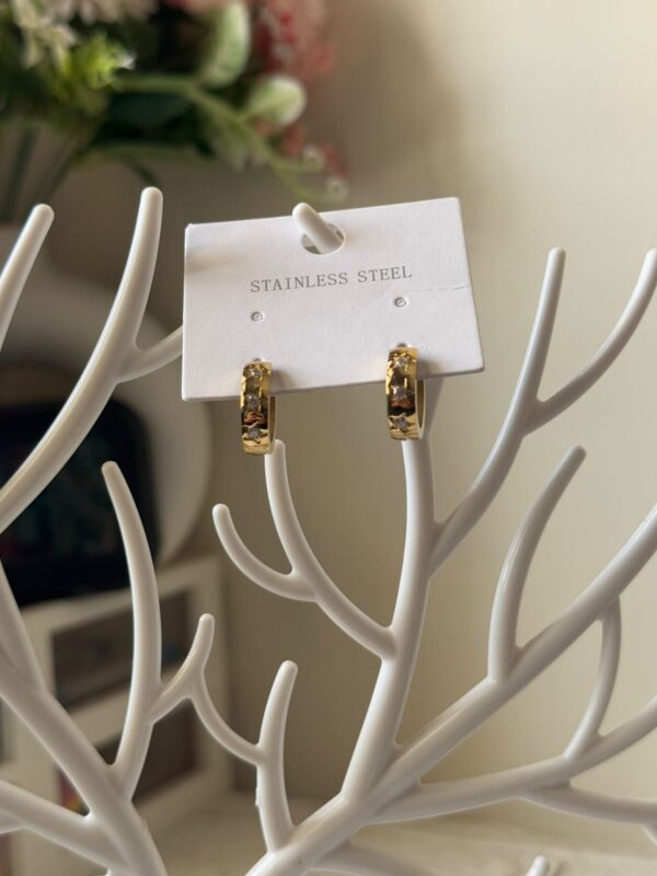 18k gold plated on Stainless steel star sparkle mini hoops Antitarnish - Image 4