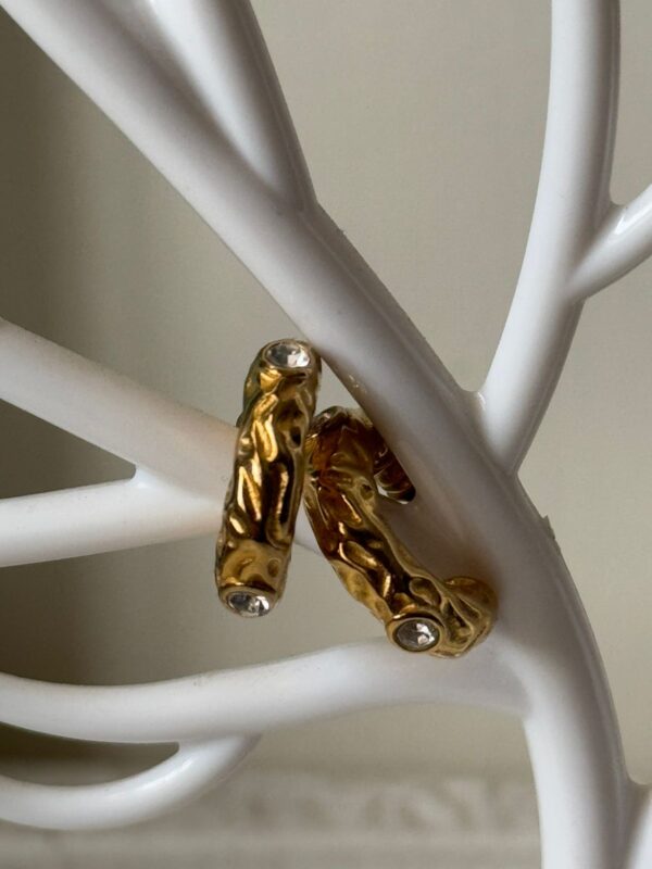 18k Gold plated on stainless steel semi hoops hammered texture Antitarnish stud - Image 6