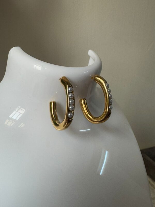 18k Gold plated on stainless steel semi hoops pearl fixed Antitarnish earring - Image 5