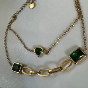 Antitarnish premium quality stainless steel Green Emerald chain bracelet