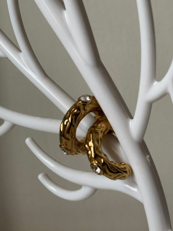 18k Gold plated on stainless steel semi hoops hammered texture Antitarnish stud - Image 7