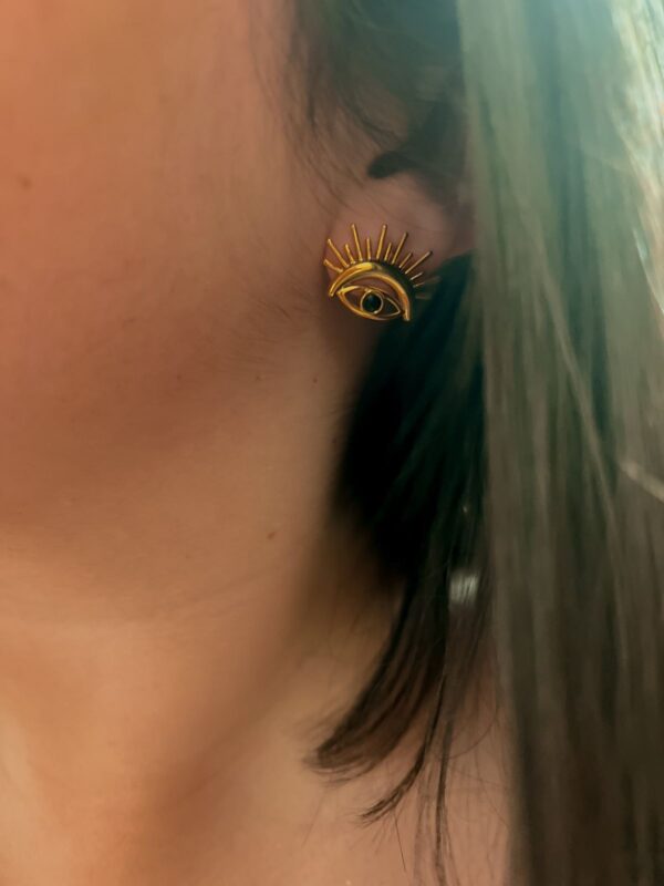 18k Gold plated on stainless steel Evil Eye Antitarnish stud - Image 3