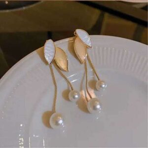 Leaf pearl drop sandal and white shine korean fashion dangles