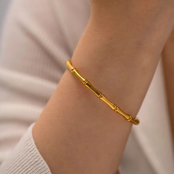 Full bamboo 18k Gold plated Antitarnish trending bracelet - Image 2