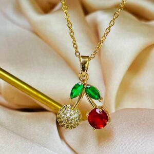 Cherry 18k gold plated on Stainless Steel Anti Tarnish necklace