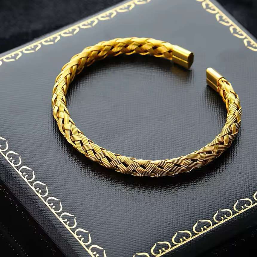 Men's Wire braided Anti tarnish cuff bracelet - Image 2