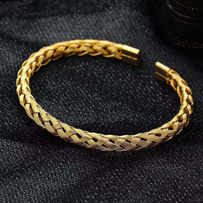 Men's Wire braided Anti tarnish cuff bracelet - Image 3
