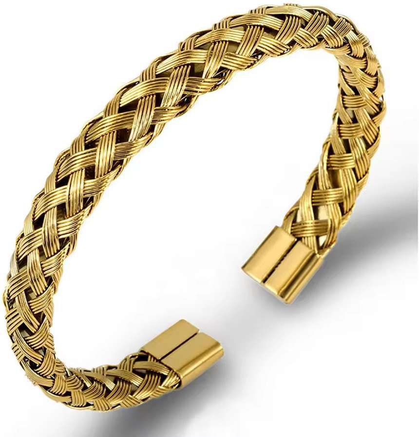 Men's Wire braided Anti tarnish cuff bracelet - Image 4