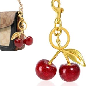 Metal resin Glitter Cherry Bag/Car/Bike key Charm With Key Ring And Clip- Key Chain size 6