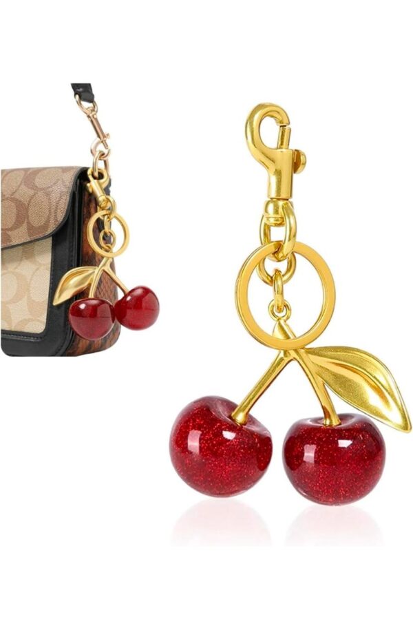 Metal resin Glitter Cherry Bag/Car/Bike key Charm With Key Ring And Clip- Key Chain size 6