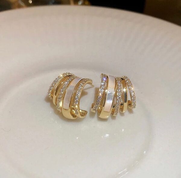 White enamel and stone cuff Korean earrings