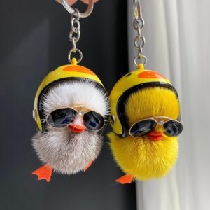 Cute Chick holding helmet premium quality key chains yellow/ Grey (single piece)