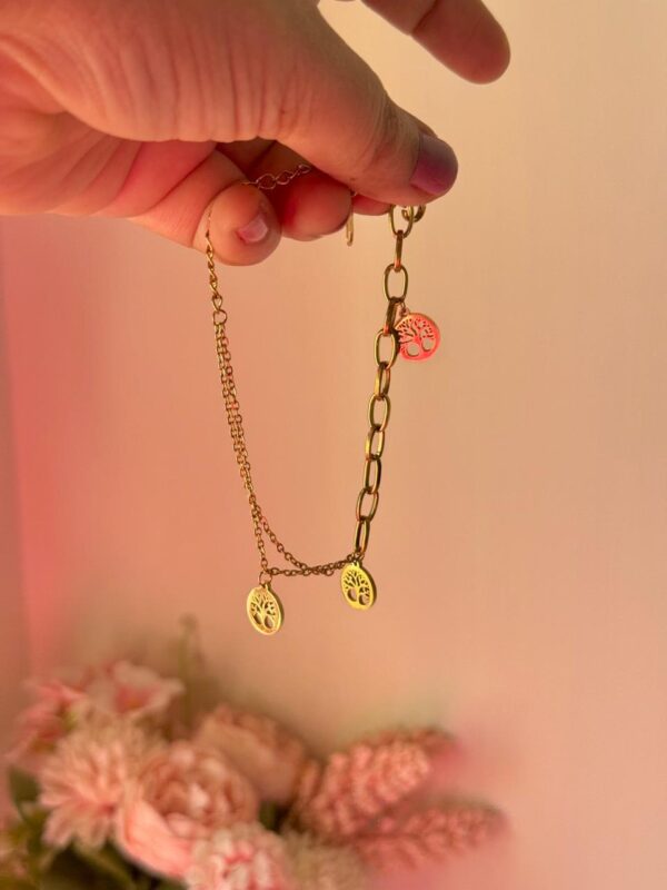 Tree lucky Charm 18k gold plated on stainless steel chain bracelet