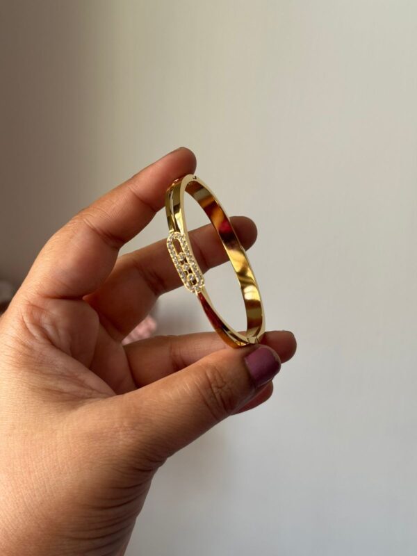 AD stones on hole twisted 18k gold plated on Stainless Steel Kada -size 2.3/ 2.4 - Image 2