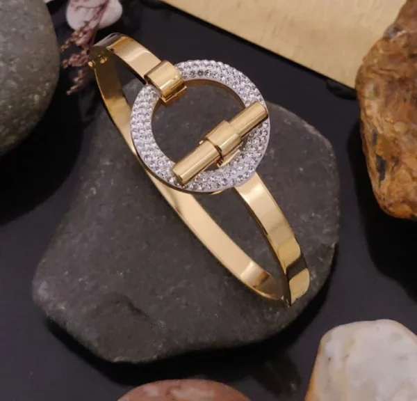 Circle inclined Rod hidden buckle 18k gold plated on Stainless Steel anti tarnish bracelet - Image 5