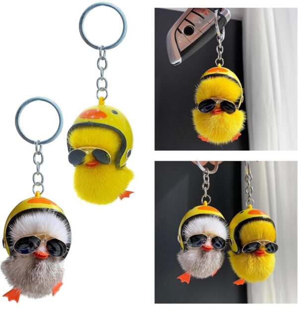 Cute Chick holding helmet premium quality key chains yellow/ Grey (single piece) - Image 2