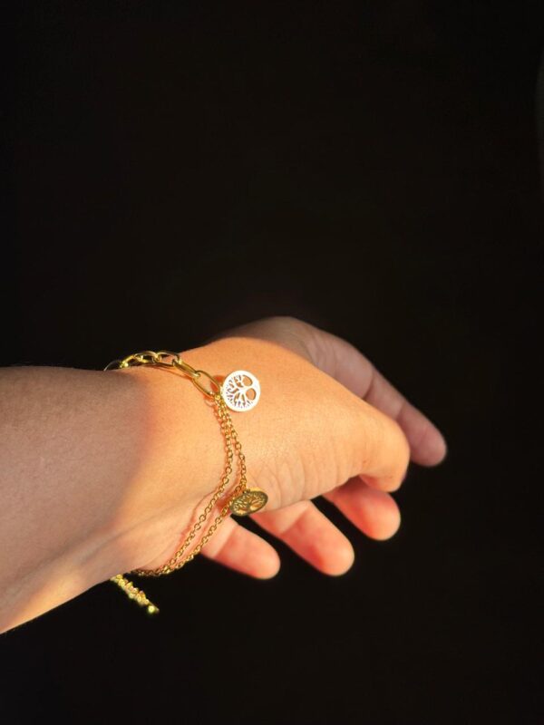 Tree lucky Charm 18k gold plated on stainless steel chain bracelet - Image 2
