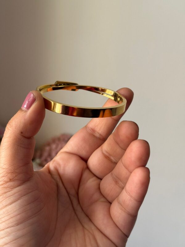 AD stones on hole twisted 18k gold plated on Stainless Steel Kada -size 2.3/ 2.4 - Image 3