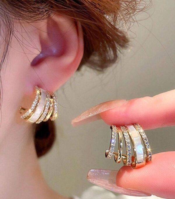 White enamel and stone cuff Korean earrings - Image 2